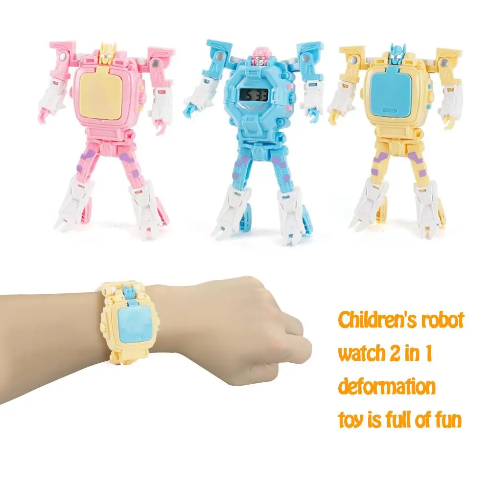 Robot Transformation Wristwatch Toy Mecha Robot Electronic Watch Children Sports Cartoon Watches Kids Clock Xmas Gifts