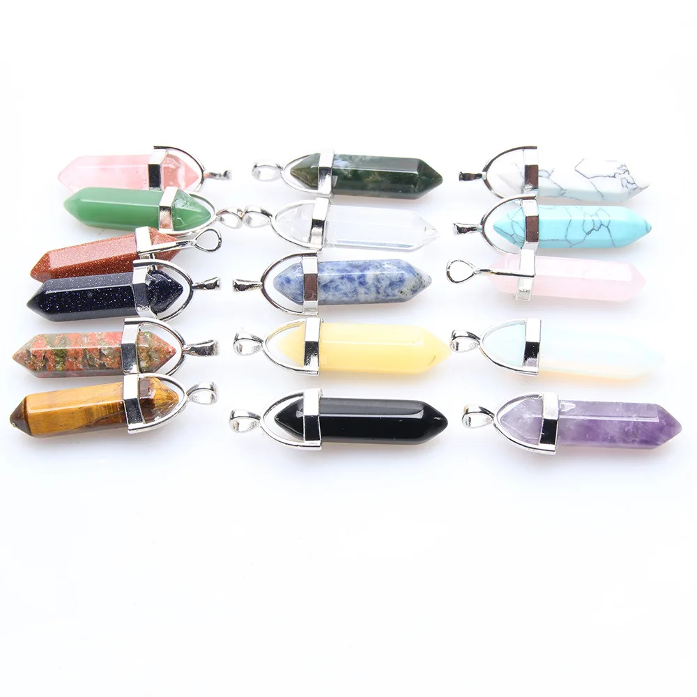 Free delivery Hexagonal Column Quartz Necklaces Pendants Vintage Natural Stone Bullet Crystal Necklace For Women Jewelry