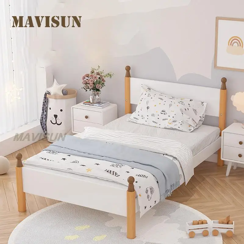 

Nordic Beech Wood Children's Single-Layer Bed Color Matching White Adjustment Boys And Girls Storage Height Adjustment