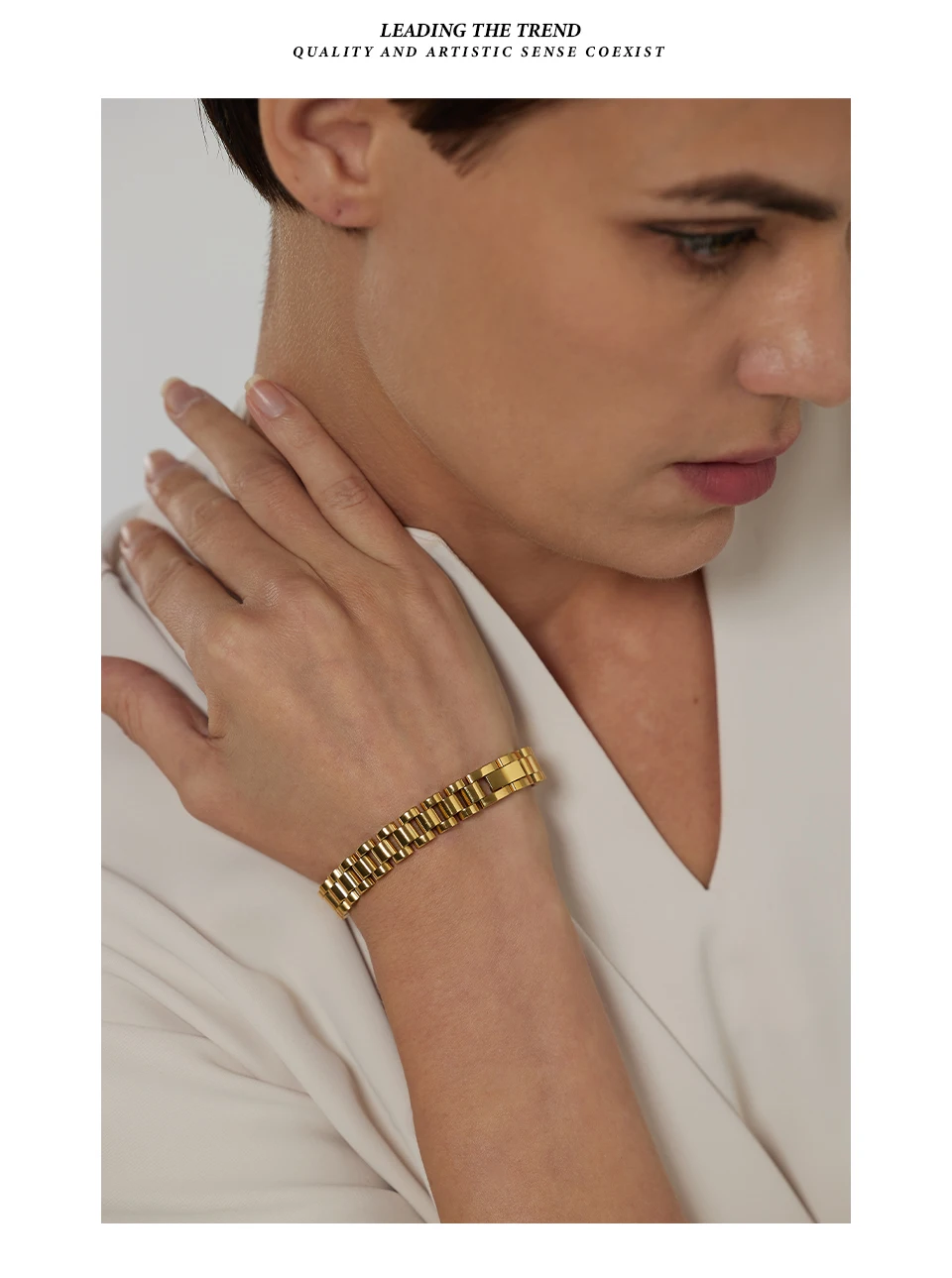 Yhpup Edelstahl Kette Armband Einfache 18K Überzogene Schwere Metall Textur Mode Schmuck Männer Bijoux Femme Party Wasserdicht – Detail 5