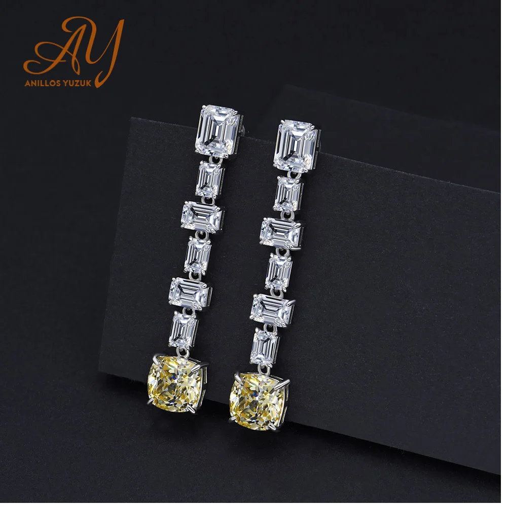 

Anillos Yuzuk 925 Silver Trendy Luxury Famous Design Sparkling Yellow Crystal Women Dangle Earrings For Wedding Tassel Earrings