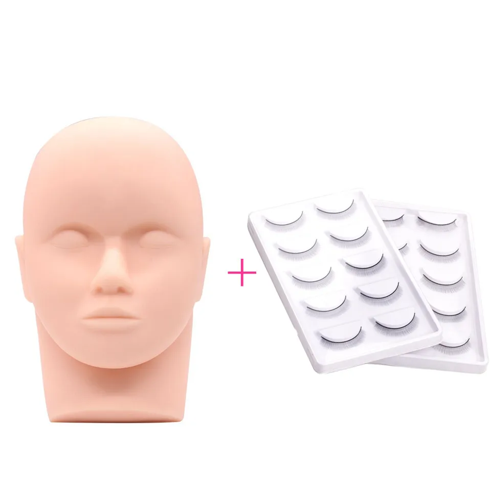 NEWCOME Eyelash Extension Practice Head Training Kit Silicone Mannequin False Eye Lashes & Paper Pad Training Set Makeup Tool