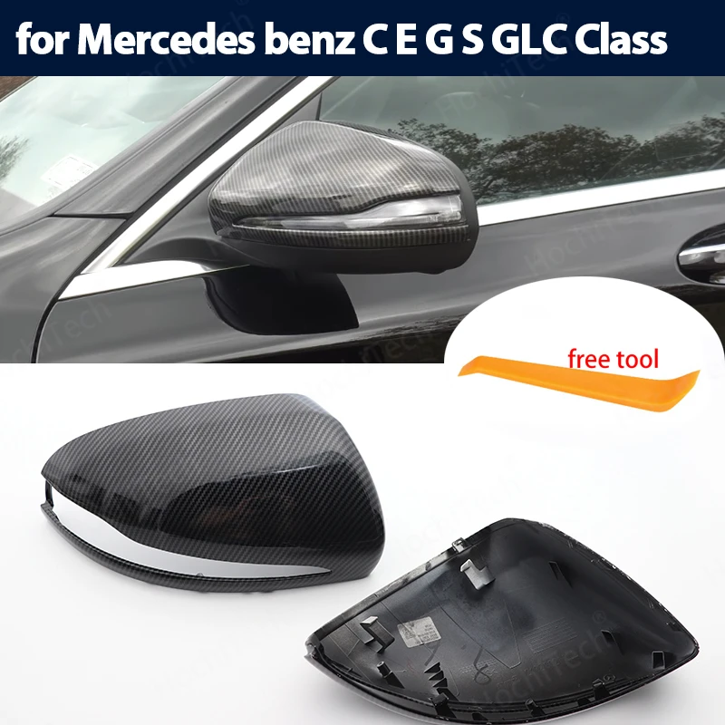 For Mercedes-Benz C S E GLC G Class AMG W205 X253 W222 W213 W238 Rearview Mirror Cover Black carbon fiber Look 2014 - 2019 LHD