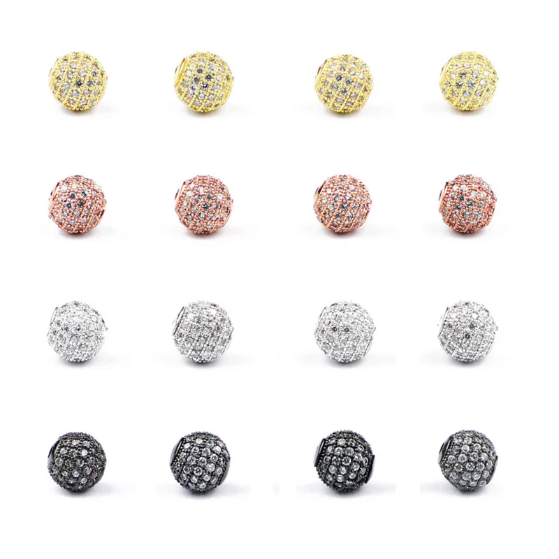 4pcs/lot 6/8/10mm Micro Pave White Zircon European Spacer Loose Beads Round Ball Shape Charms For Bracelet Making Jewelry DIY