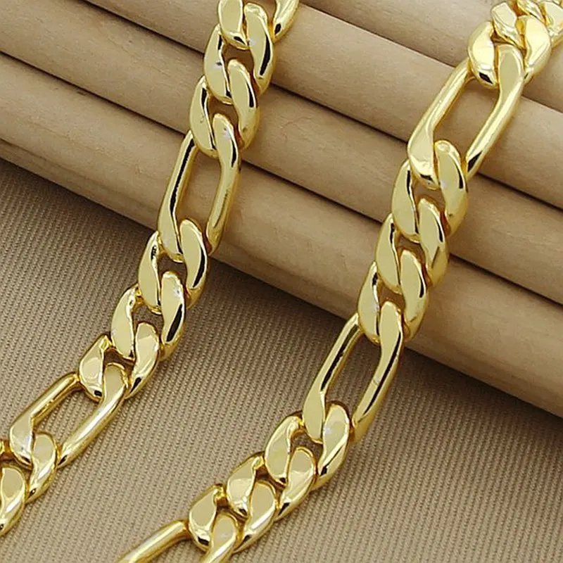 High Quality Men\'s 8mm 24\'\' 60cm Gold Necklace 24k Yellow Gold Color Figaro Chain Necklace For Male Luxury Jewelry