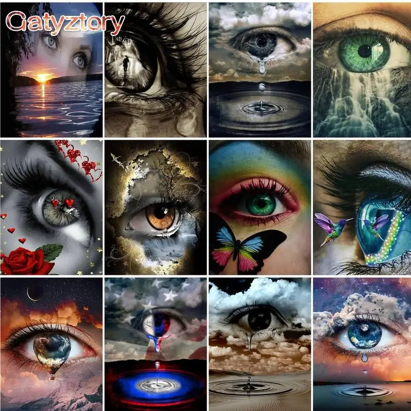 GATYZTORY Oil Painting By Numbers Acrylic Paint By Numbers Kits For Adults Drawing On Canvas Landscape Eyes Diy Home Decor