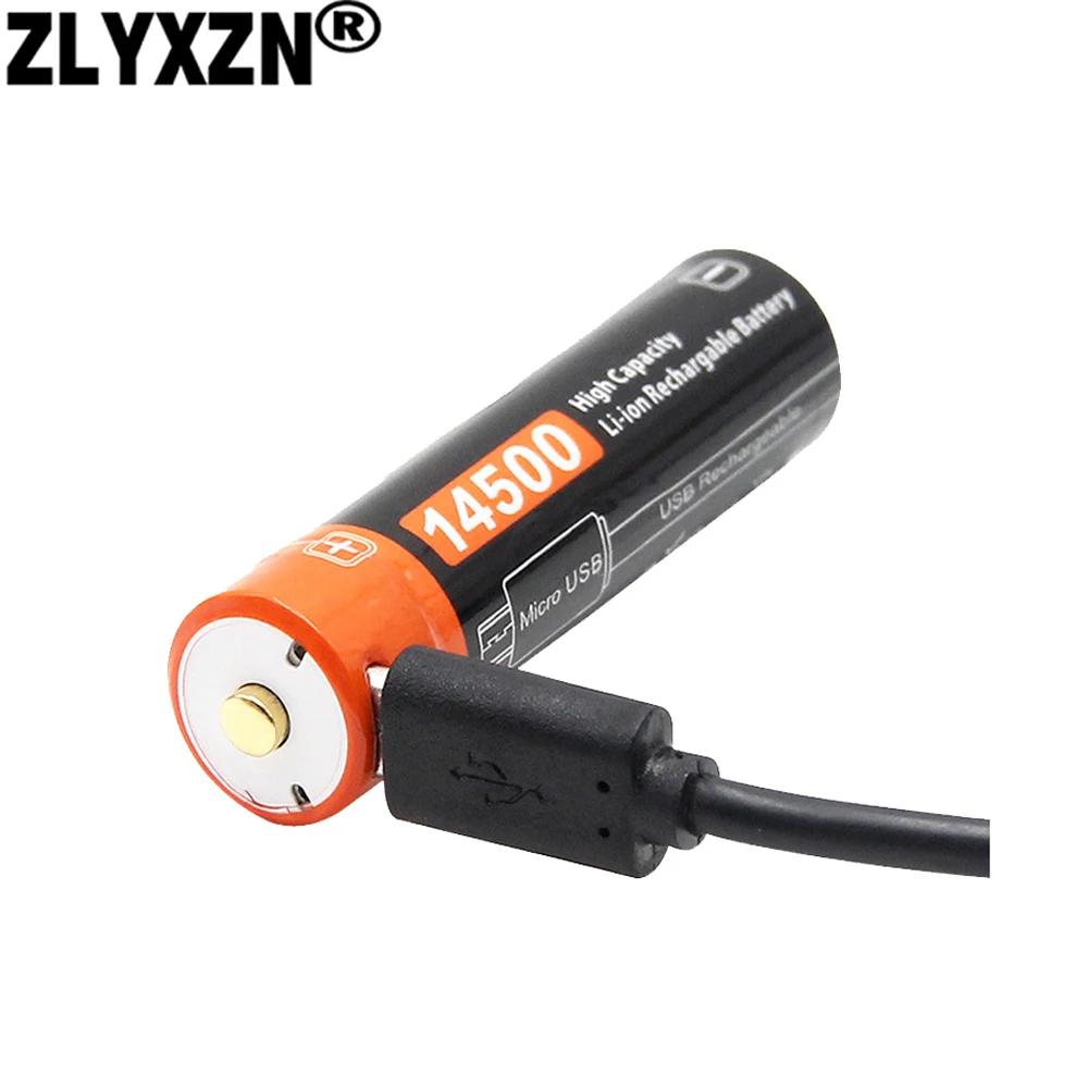 1-6 sztuk USB 14500 3.7V ICR14500 750mAh 3.7v akumulator litowo-jonowy led latarka płasko zakończony bateria 14mm * 50mm