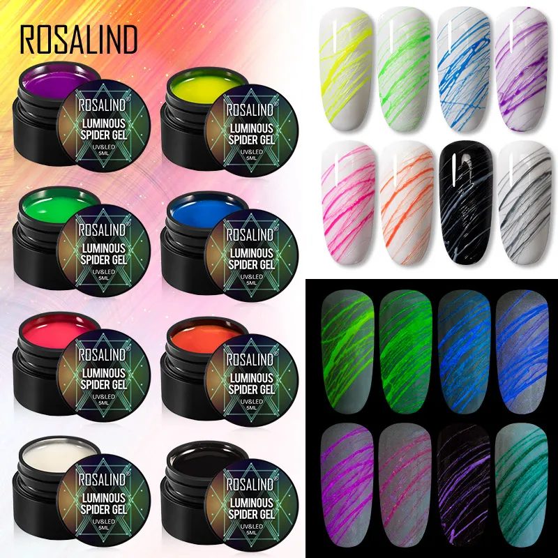 

ROSALIND Luminous Spider Gel Fluorescent Neon Effect Hybrid Varnishes Design Line Painting For Manicure Silk Spider Gel Polish