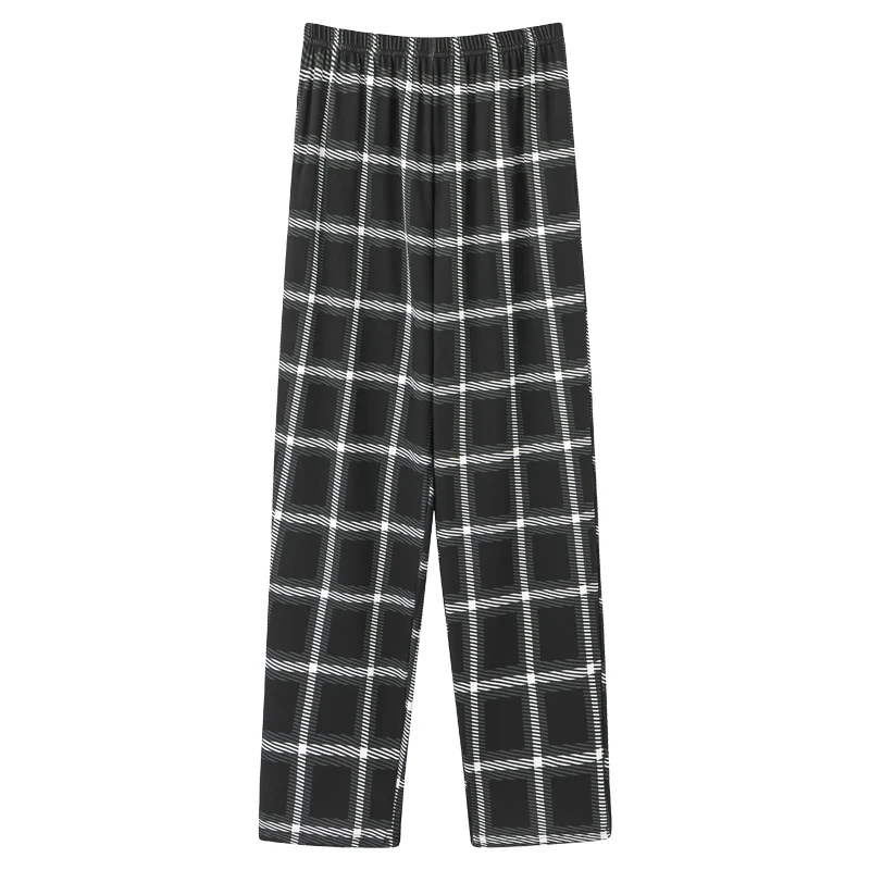 Pyjama en treillis pour hommes, pantalon long en coton, style japonais, simple, taille élastique, décontracté, grands yards, bas de nuit pour la