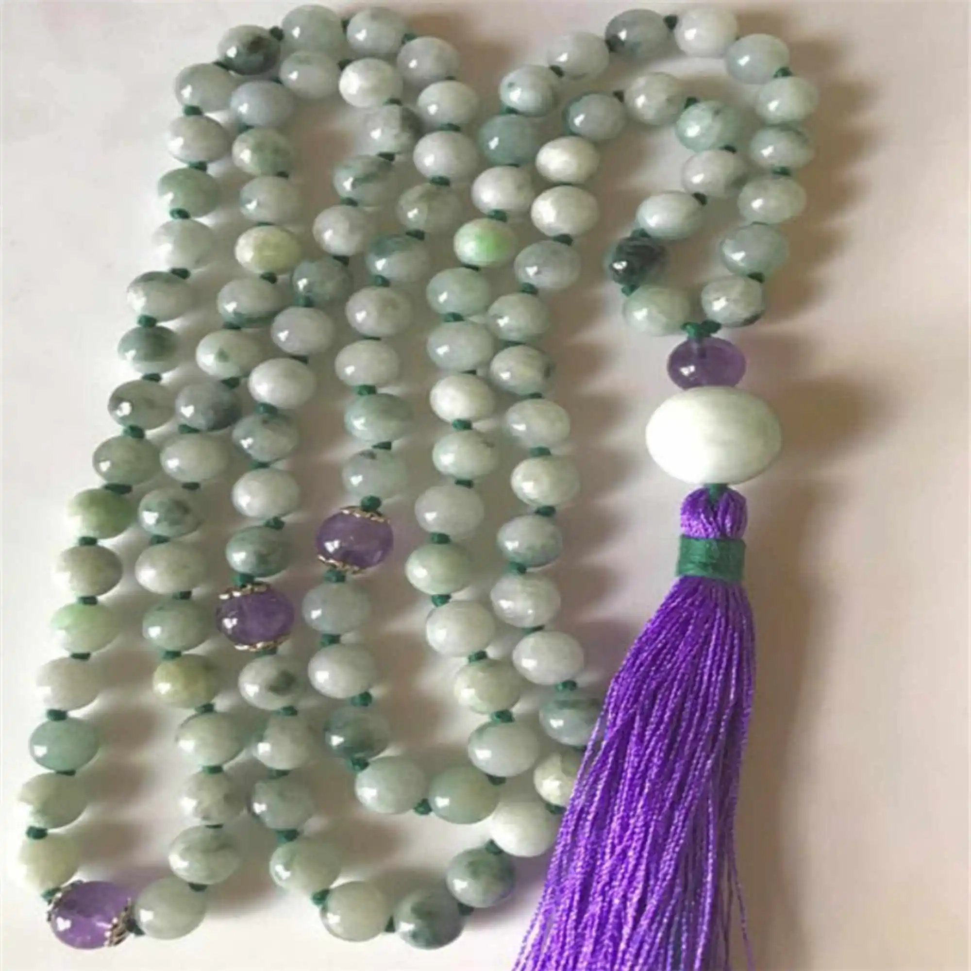 8mm natural Green jade 108 Knot Mala gemstone necklace Classic Minimalist Prayer Gift Stone Gemstone Choker Opera length Layered