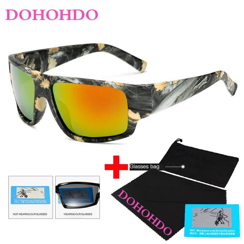 DOHOHDO Camo Square Polarized Sunglasses Men Camouflage Frame Sport Sun Glasses For Male Fishing Eyewear Oculos De Sol Masculino