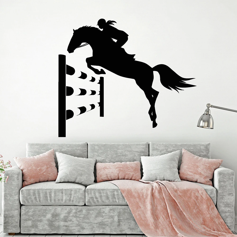 Horseback Riding Sport Wall Decals Horse Rider Girl Tournament Animal Vinyl Wall Stickers Home Decoration Office Gymnasium Z069