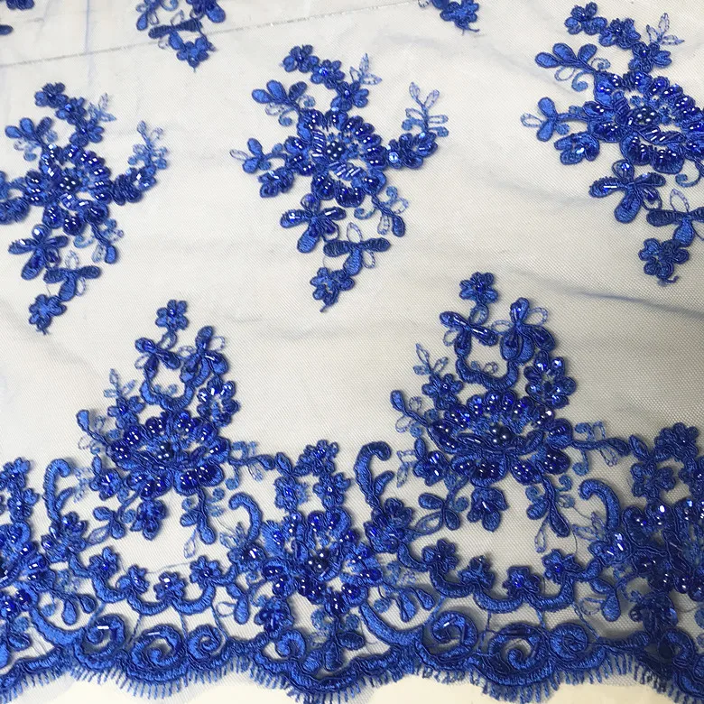 1 yard Royal blue&rose red beads&sequins lace fabric heavy handmade DIY apparel sewing &fabric wedding dress accessory