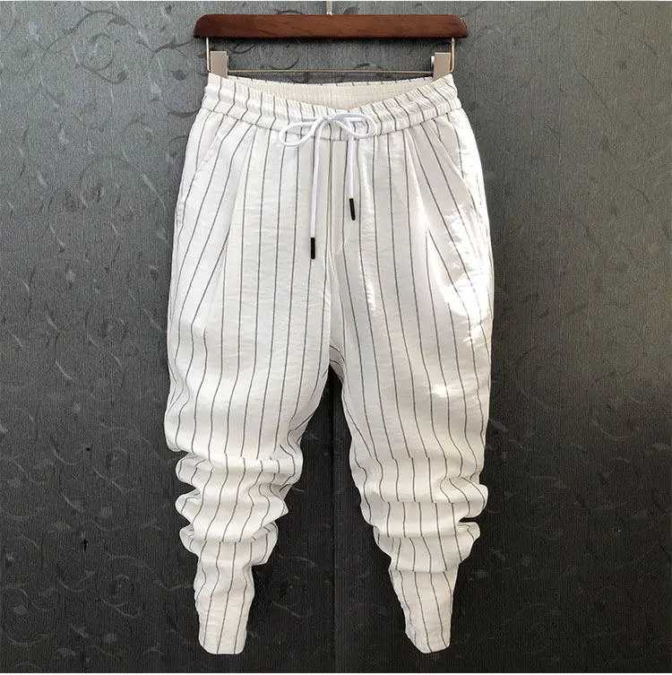 Idopy-pantalones vaqueros elásticos con cordón para hombre, Joggers cómodos a rayas con puños, a la moda