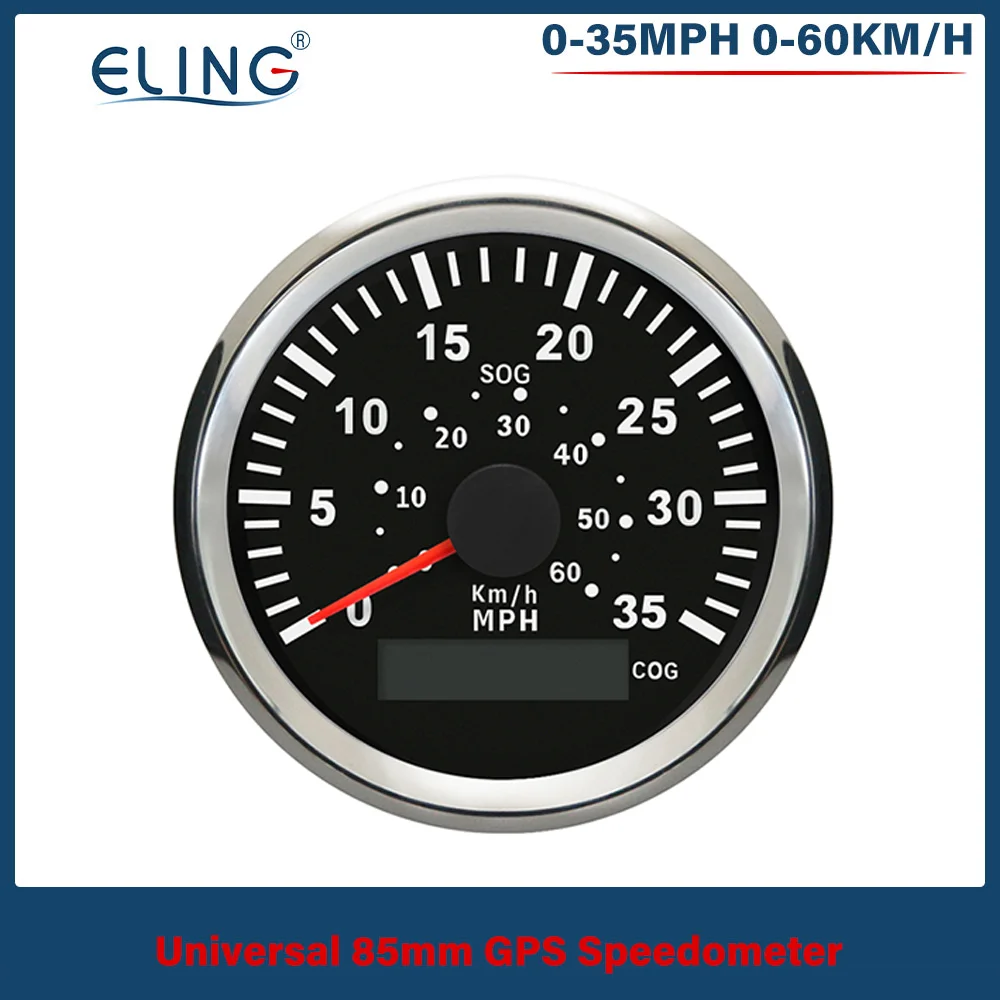 ELING 85mm (3 3/8'') Marine Boat Speedometer GPS COG 35MPH 80MPH 0-60km/h 0-130km/h with Red Backlight 12V/24V for Vessels Auto
