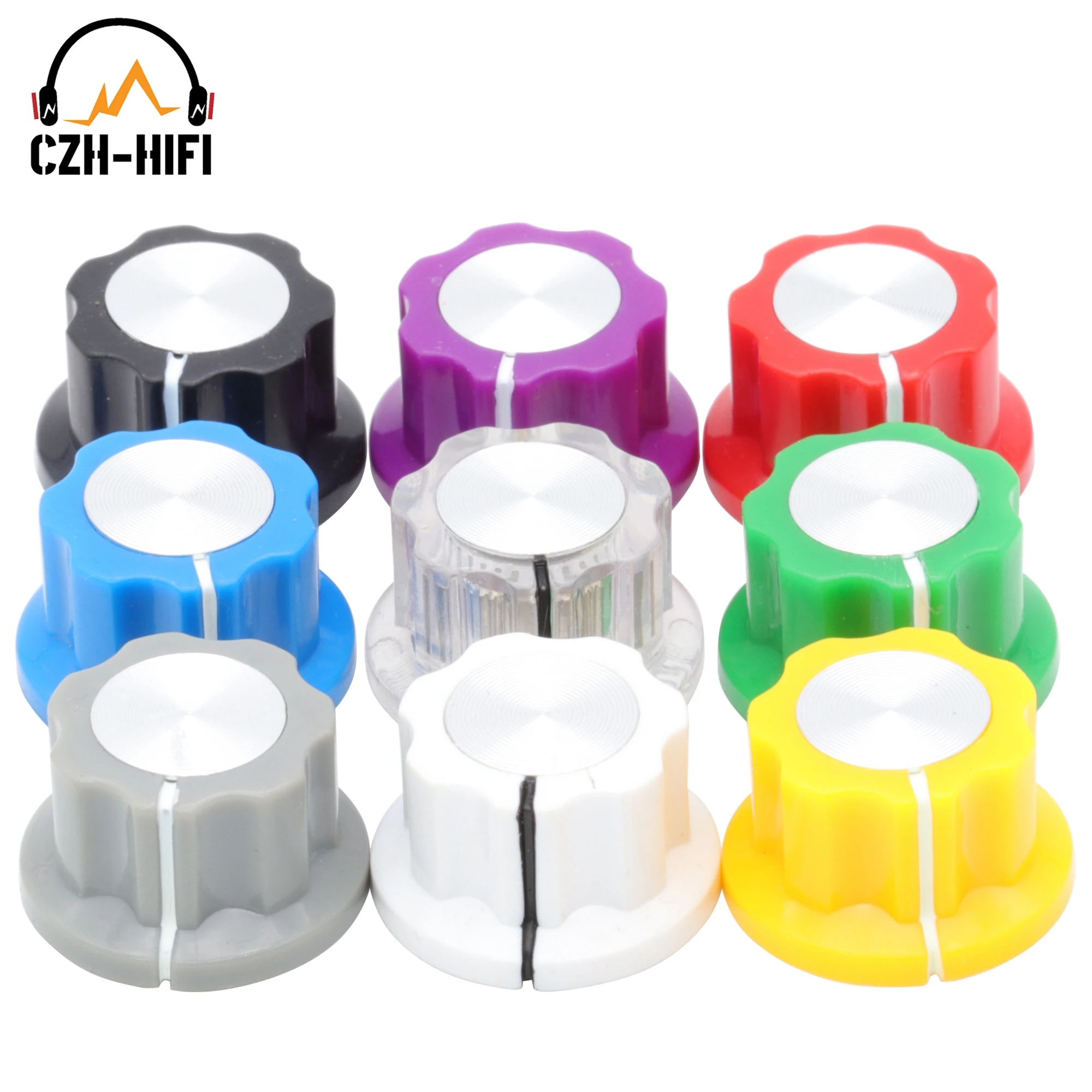 10szt Vintage Audio AMP Pointer Knob ABS Plastic 1/4"6.4mm Brass Fluted skirt Knob for Guitar AMP Speaker Effect Pedal Stomp Box