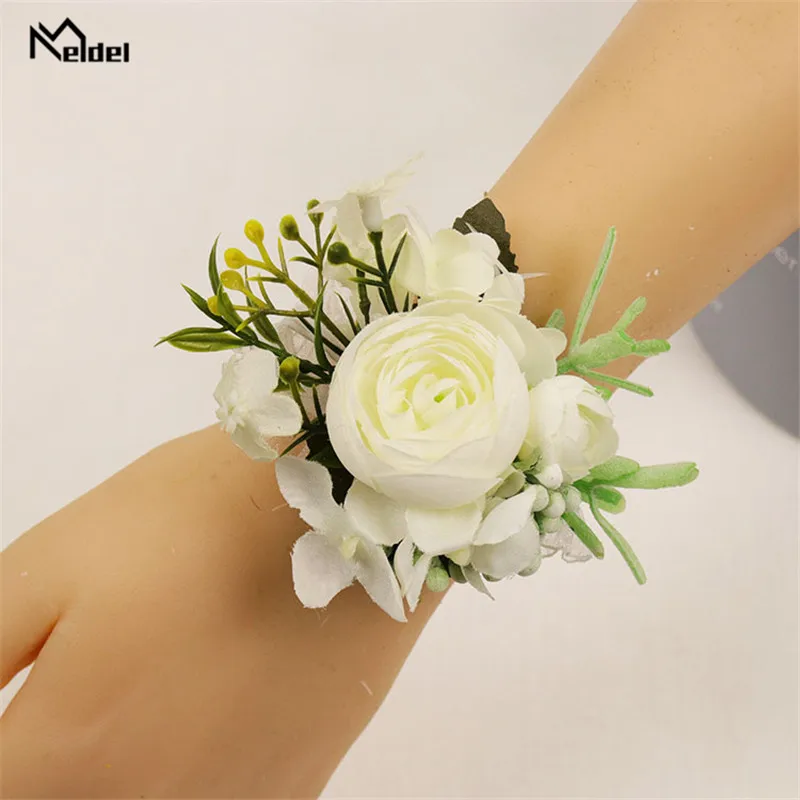 Pulseira branca com rosas, bracelete para madrinhas e damas de honra, bracelete de flores, teste de botão, acessório de terno, broche de casamento