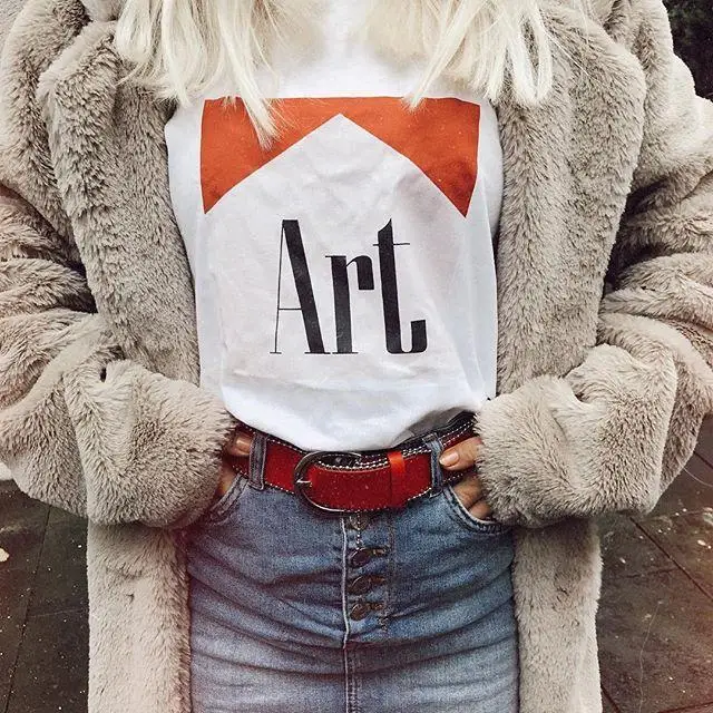 

Kuakuayu HJN Art Letter Print Tshirt Summer Fashion Top Tee