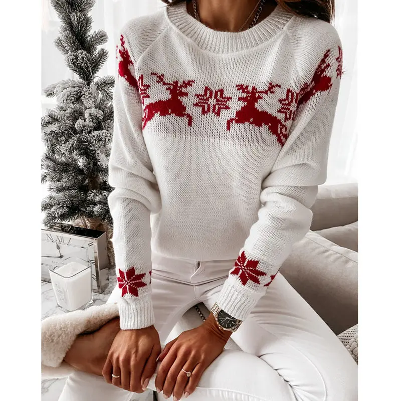 ลwiฤ
teczne swetry z dzianiny zimowe damskie swetry z dzianiny Casual z dลugim rฤkawem O-neck swetry swetry Xmas ubrania