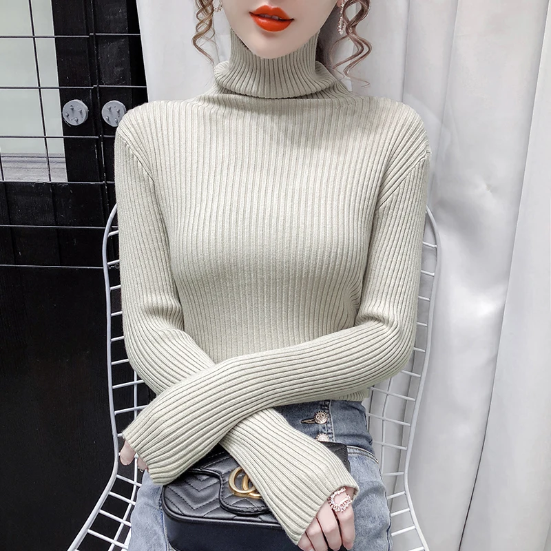 Women 2020 Autumn Winter New Bottoming Pile Collar Solid Color Slim Long-sleeved Bottoming Shirt Top Women's Clothing Sweaters