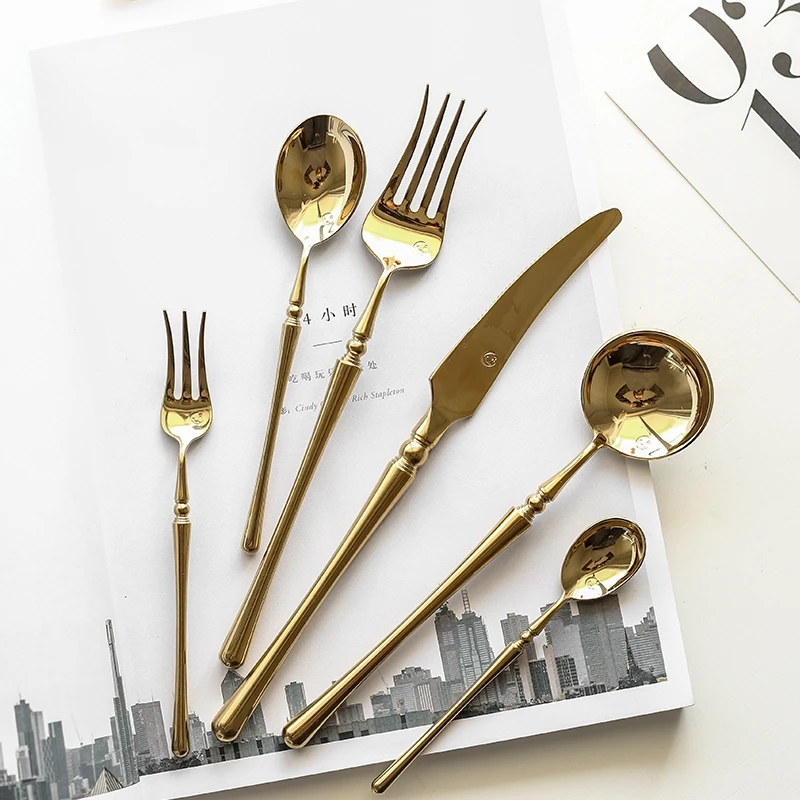 GH Golden Tableware Stainless Steel Knife and Fork Household Silver Cutlery and Spoon Western Dinnerware Set