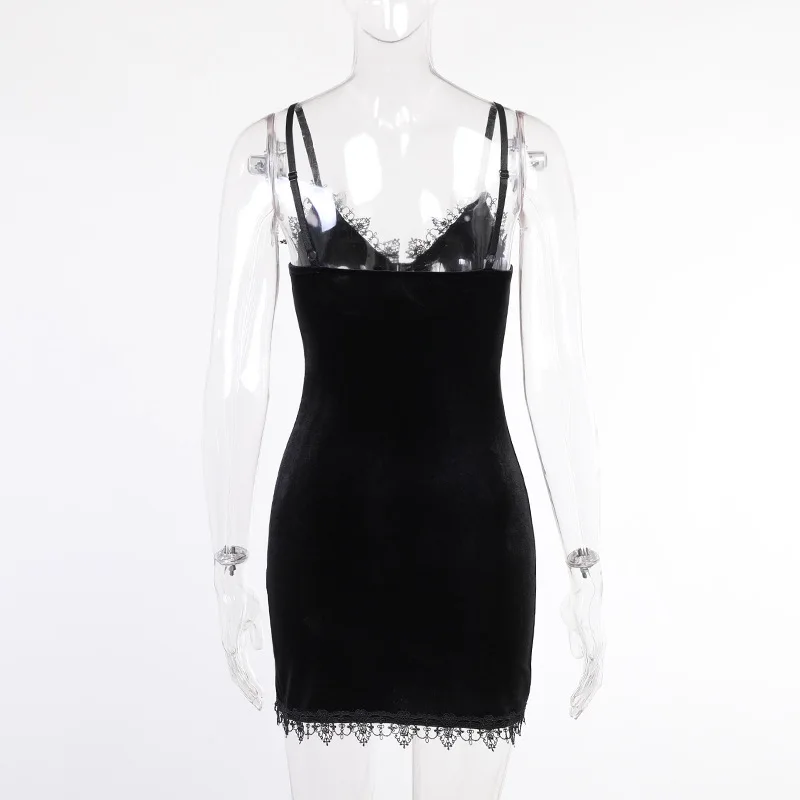 Donkere Kruis Zwarte Mini Jurk Vintage Sexy Spaghettiband Hoge Taille Split Jurken Goth Party Club Vrouwen Jurk