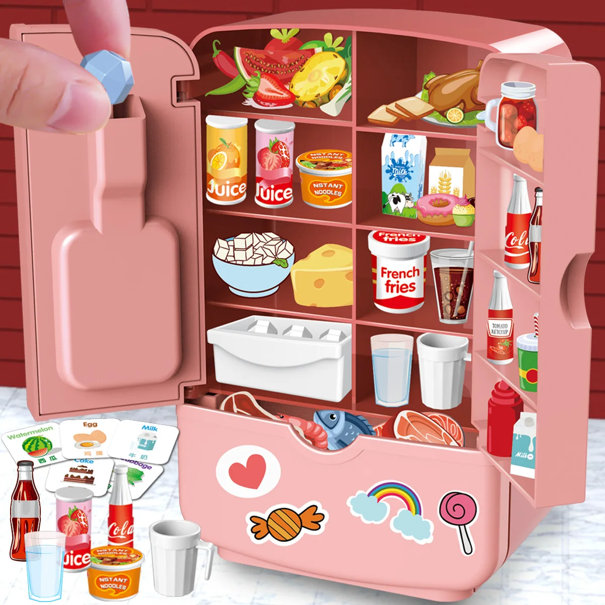 Children's toy refrigerator, double door, large size, imitation kitchen, food set, birthday gift for boys and girls