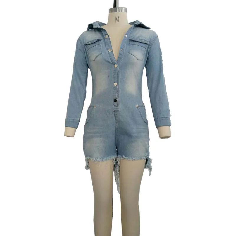 Frauen Denim Sexy Jumpsuit 2020 Herbst Weibliche Lange Hülse Jeans Bodycon Bodysuit Overalls Plus Größe женские комбинезоны