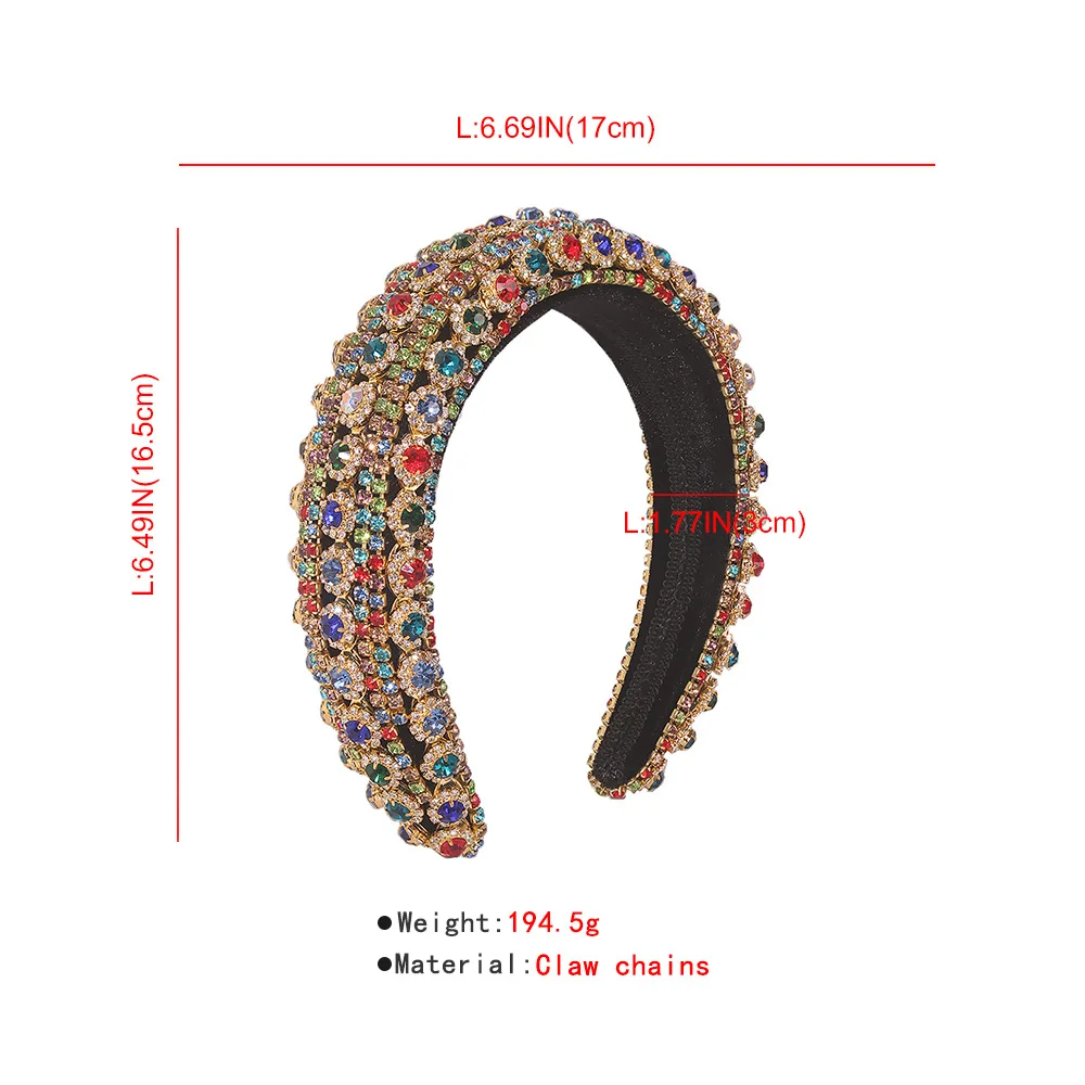 Luxury Baroque Padded Hairband for Women Full Crystal Diamond Rhinestone Headband Wide Thick Hair Hoop Girls Hair Accessories