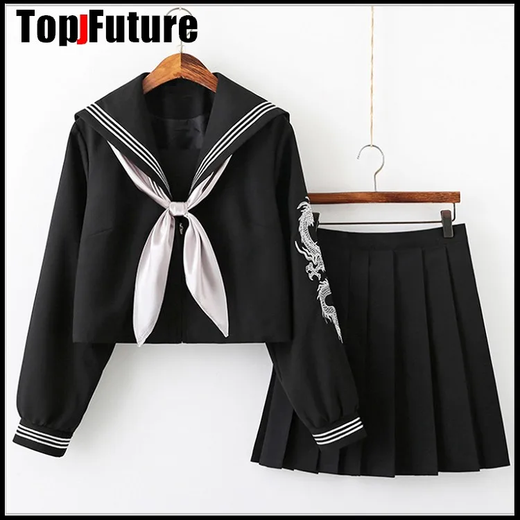 silver pink embroidered dragon Orthodox college Japanese student school uniform JK Uniform suit BAD GIRL cosplay sailor suit