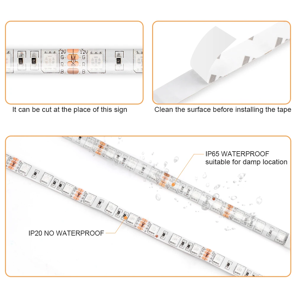 DC12V 5050 LED Streifen RGB RGBW RGBWW CCT 60LEDs/m 5M mit Mini RF LED Controller und netzteil LED Streifen Set