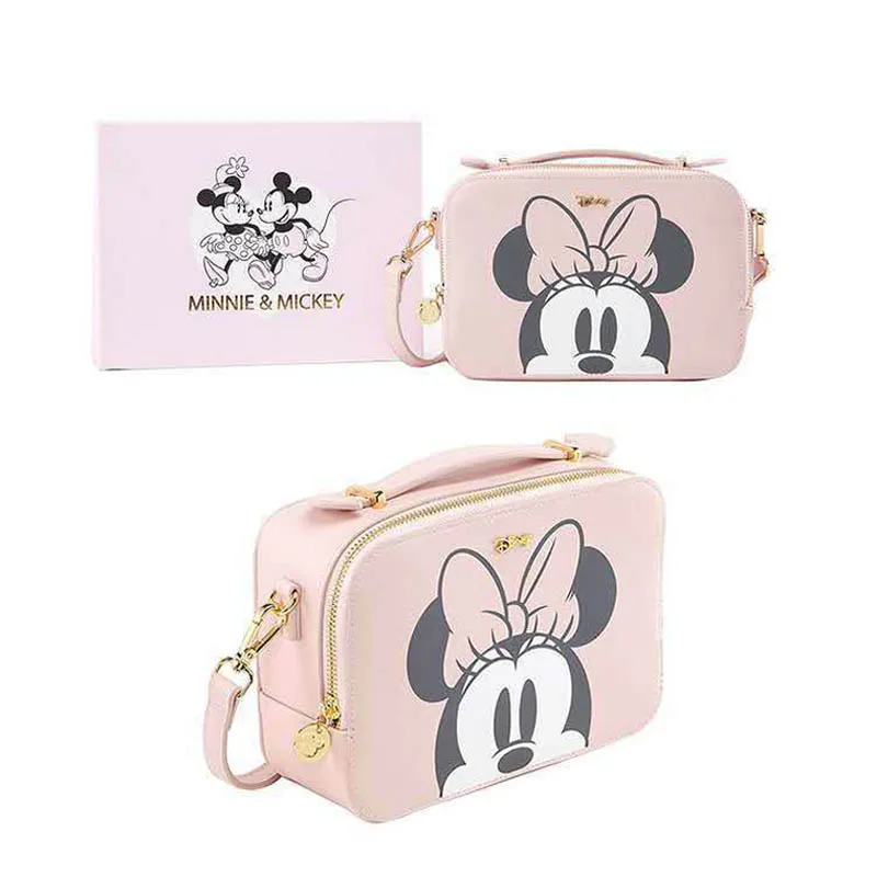 Disney Mickey Mouse Lady Camera Bag Cartoon Cute PU Leather Messenger Soulder Bag Fashion Mickey Minnie Small Handbag Square Bag