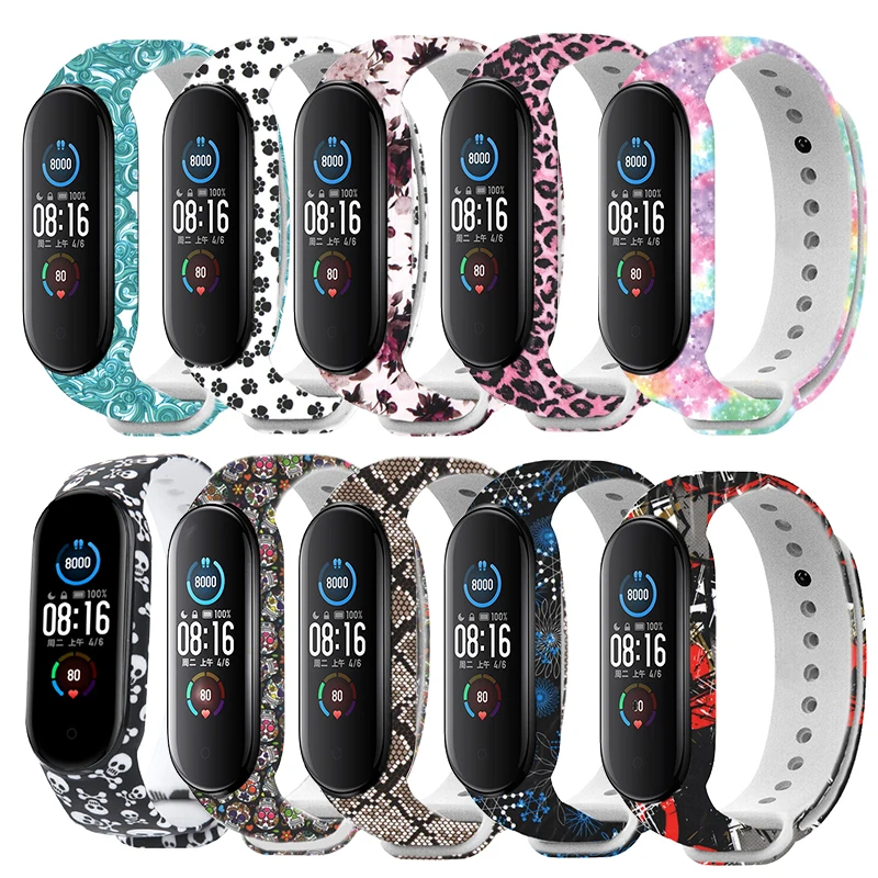 for xiaomi mi band 3 4 5 6 Wristband Soft Silicone sport Strap Skull Creative graffiti style Mi band 5 6 Strap replacement