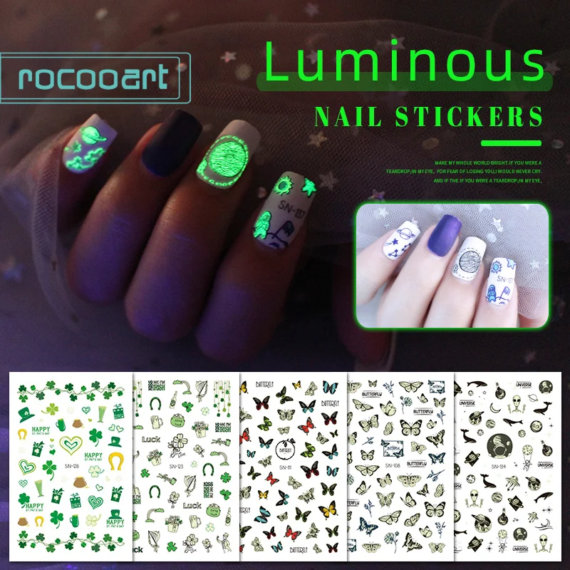 Luminous Nail Sticker Cool Valentine Stickers For Nail Foil Space Butterfly Design Nails Accessories Fashion Manicure Sticker