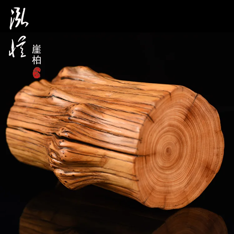 Taihang Cypress Pen Container, Aging Wooden Pen Holder, Desk Organizer