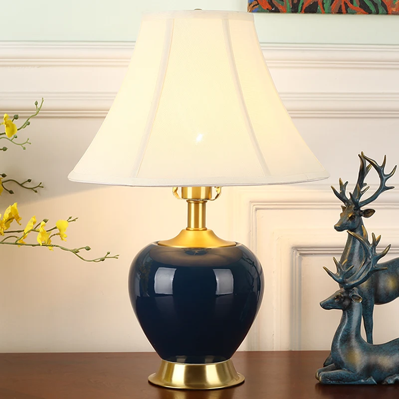 OURFENG Modern Table Lamp Ceramic LED Decorative Brass Bedside Desk Light  For Home Study Foyer Office Bed Room