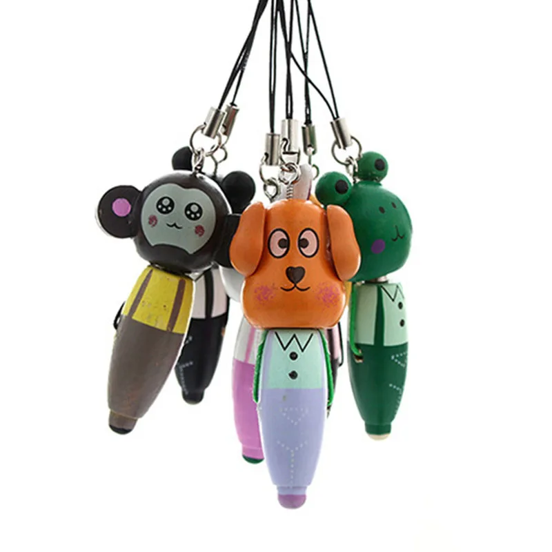 1pcs Korea Creative Cartoon Mini Animal Ballpoint Pen Cute Wooden Portable Pendant Writing Pen For Kids Fashion School Supplies