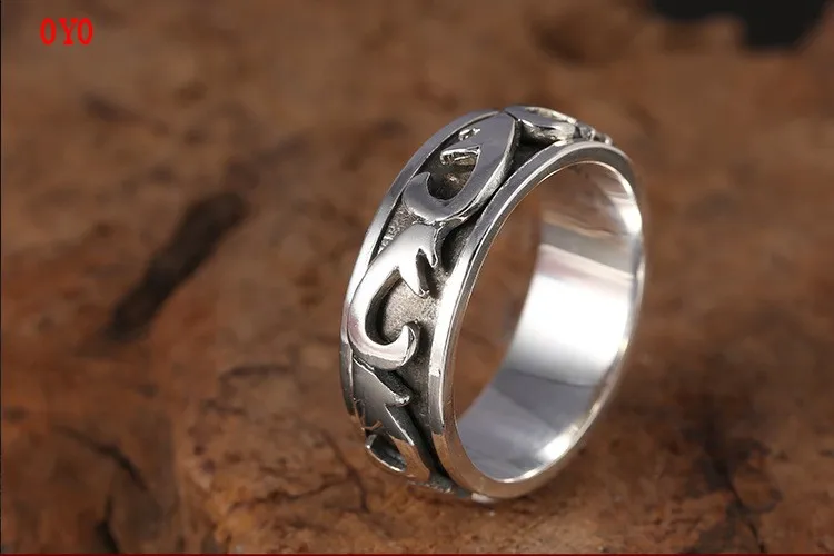 

S925 sterling silver jewelry, men's personality rotating ring, Thai silver retro rotating ring