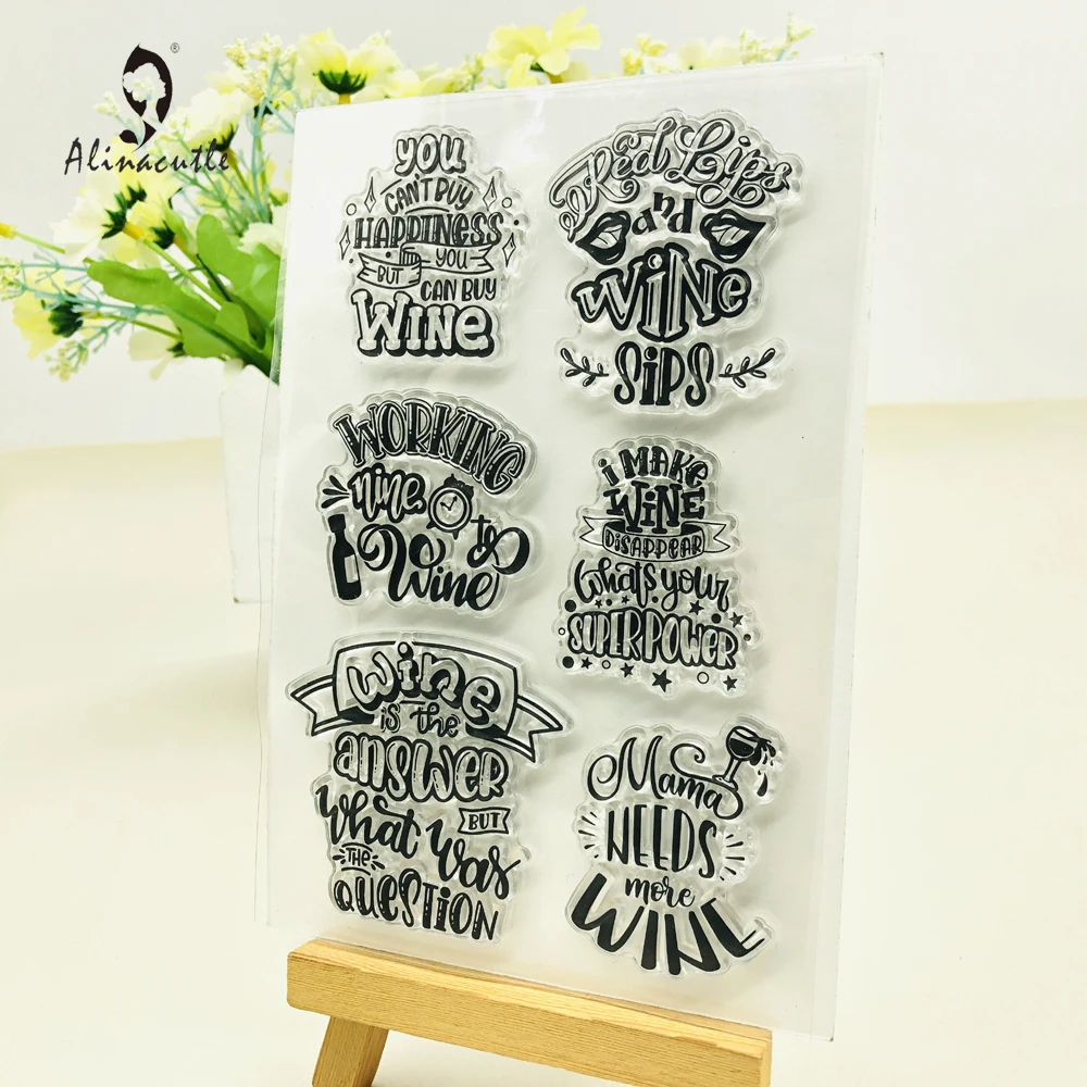 Alinacutle CLEAR STAMPS Wine Sentiment Album na karty do scrapbookingu Papierowy wałek gumowy Przezroczysty silikonowy przezroczysty stempel