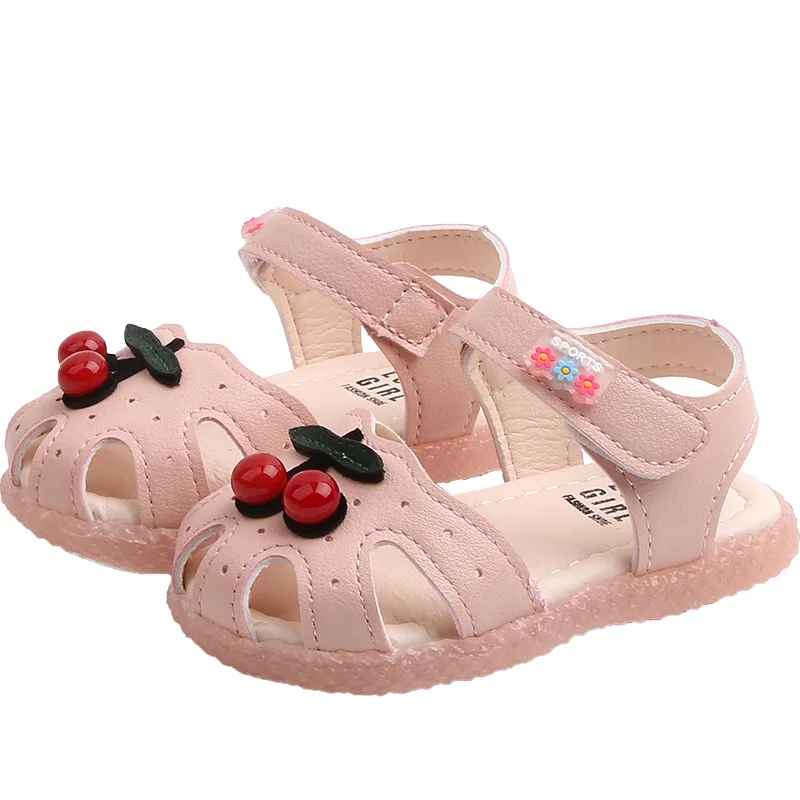 Summer Baby Sandals for Girls Cherry Closed Toe Toddler Infant Kids Princess Walkers Baby Little Girls Shoes Sandals Size 15-30