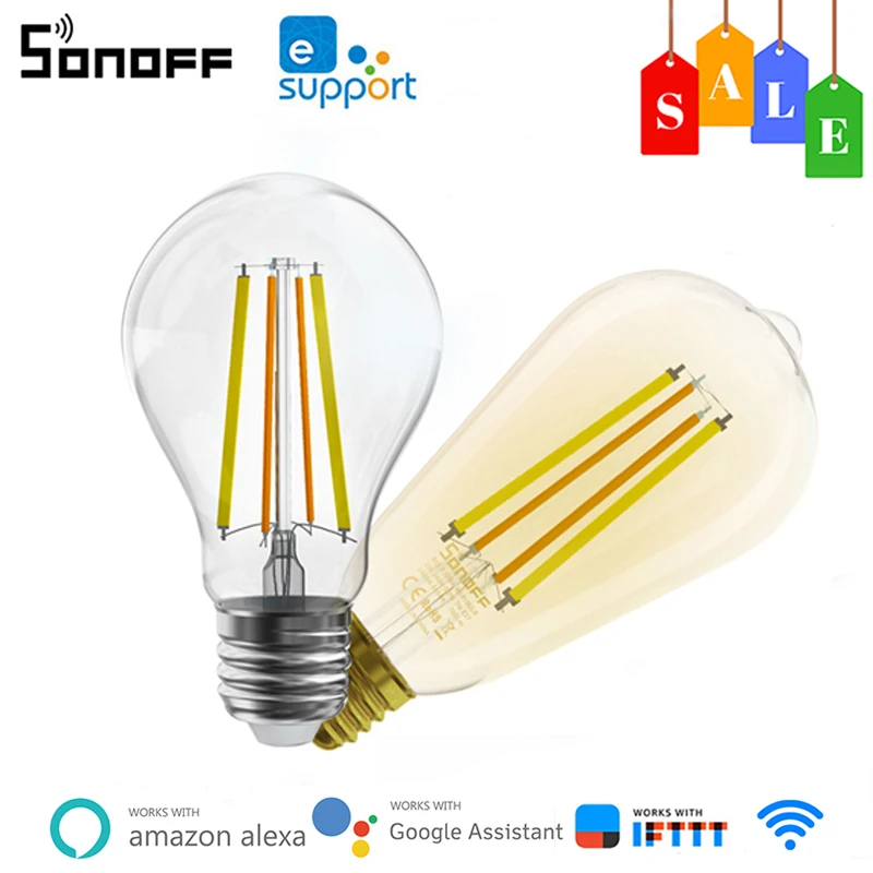 Lampadine dimmerabili bicolore di SONOFF B02-F A60/ST64 Smart WiFi LED lampadina a filamento E27 220-240V tramite telecomando APP Ewelink