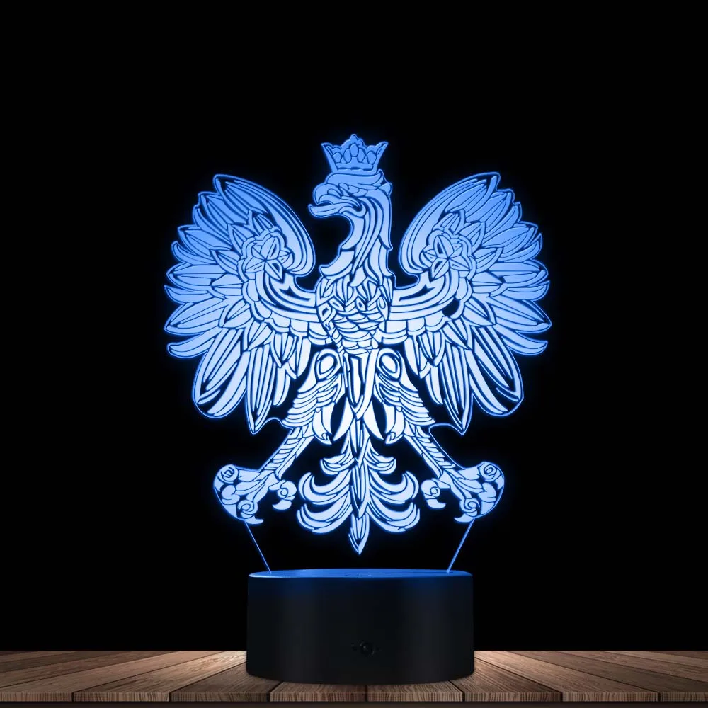 

Polish Coat of Arms Polska 3D Optical Illusion USB Light Home Decor Patriotic Polish Eagle Falcon LED Novelty Desk Night Lamp