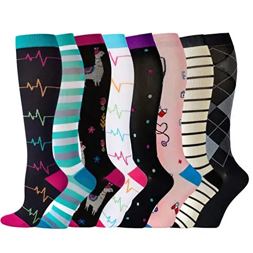 

Compression Socks Women Men 20-30mmHg Men Sport Pressure Nylon Running Socks Travel Funny Pattern Long Compress Socks Animals