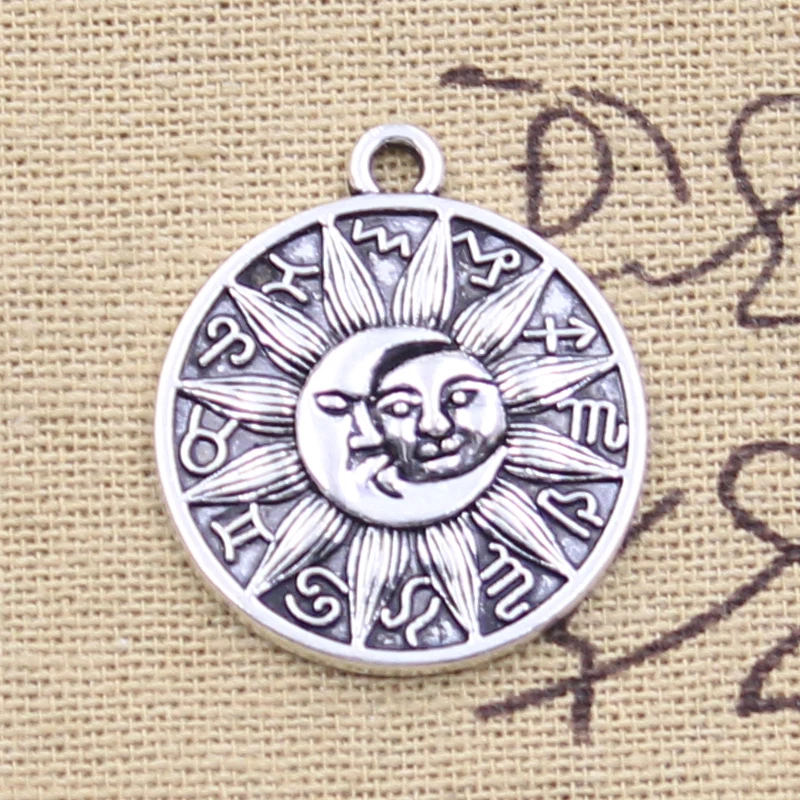 

8pcs Charms Viking Zodiac Sun Moon 29x25mm Antique Silver Color Pendants DIY Crafts Making Findings Handmade Tibetan Jewelry