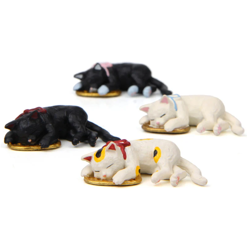 1Pc Creative Lovely Sleeping Lucky Cat White Black Kitten Miniature Figurine Toy Action Figures Decoration Toys for Kids Gift