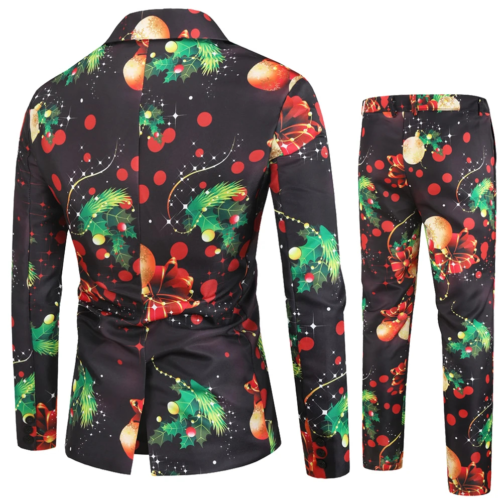 Men's tight Christmas print suit, the premiere is 3XL men's suit 2 pieces graduation party suit design peak