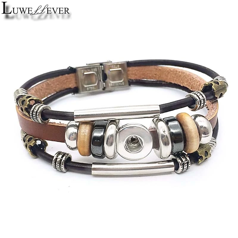 Luwellever Really 104 Original Genuine Leather Retro Fashion Bracelet 18mm Snap Button Bangle Charm Jewelry For Women Men Gifts