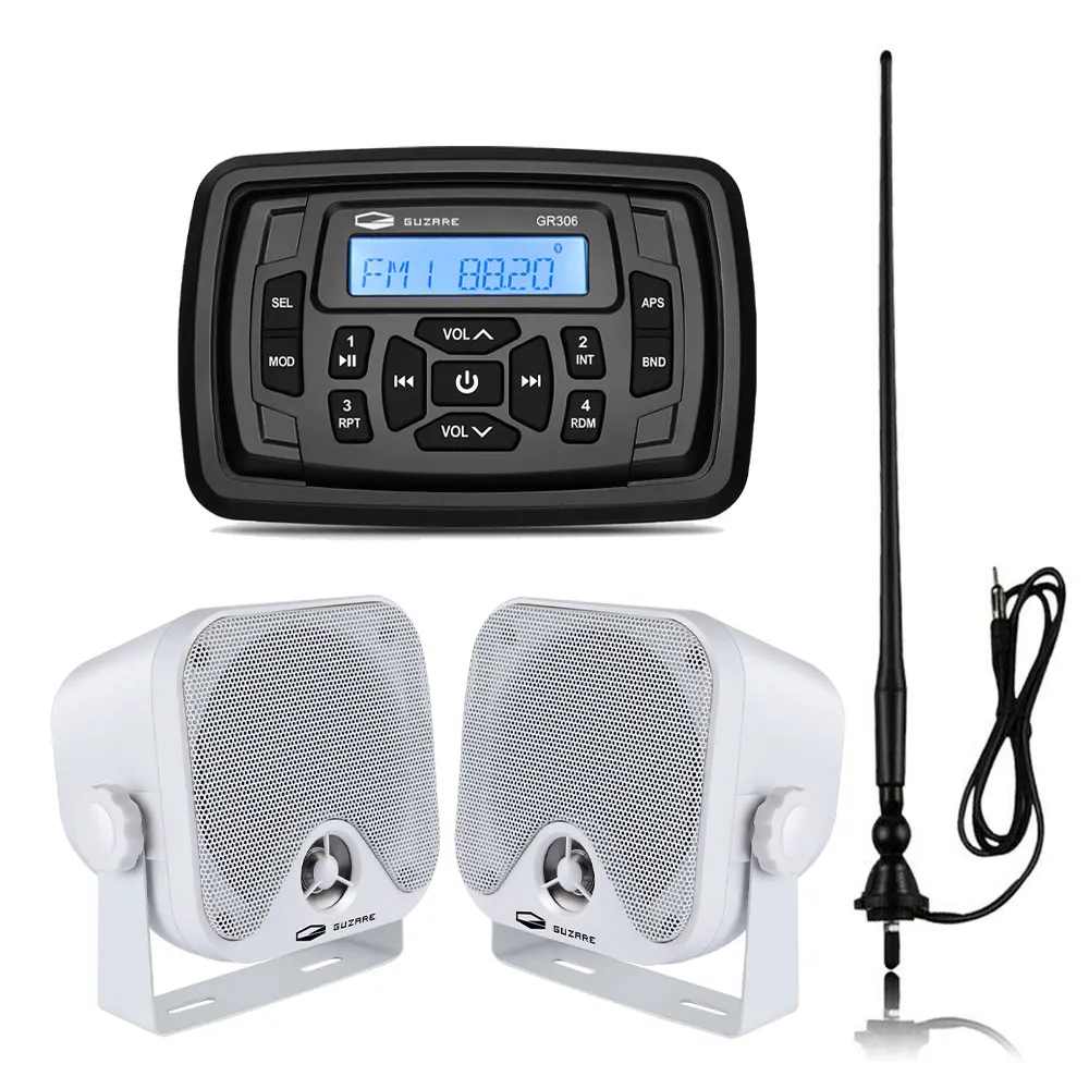 

Boat Radio Marine Bluetooth Stereo Receiver Digital Media Audio FM AM MP3 Player+4inch Marine Waterproof Speakers+Boat Antenna