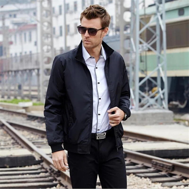 

High Quality Bomber Solid Casual Jacket Men Spring Autumn Outerwear Mandarin Sportswear Mens Jackets for Male Coats M-5XL