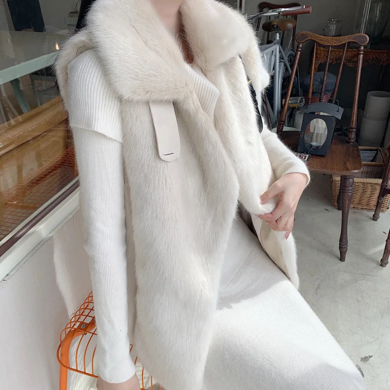 High Quality Slim Women Jacket White Artificia Mink Fur Velvet Female Vest Super Warm Soft Thicken Casual Short Coat